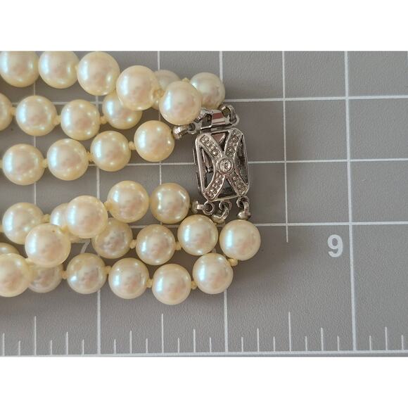 Vintage Triple Strand Faux Pearl with Box Clasp Necklace - Picture 6 of 6